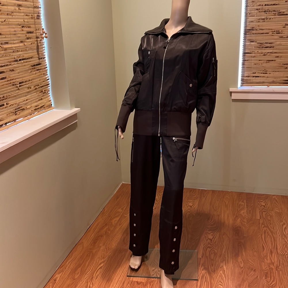 Biscote Black Satin Pant And Jacket Set From France